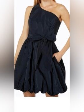 Lilly Pulitzer Black Sondralee One-Shoulder Bubble-Hem Mini with Waist Tie